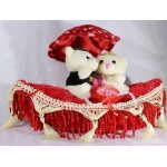 Valentine Cute Teddy Couple On A Beautifully Decorated Plush Boat